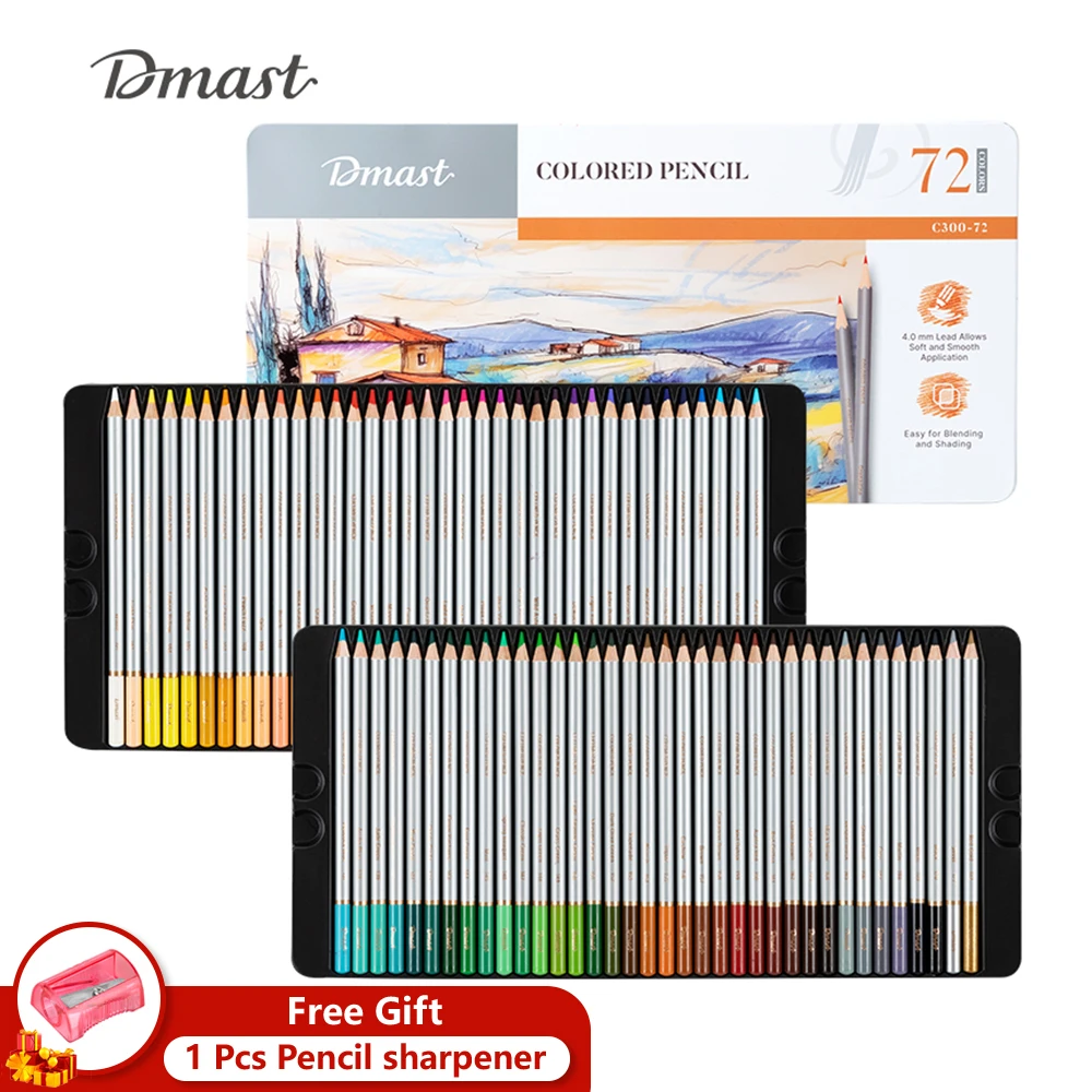 Dmast Professional Colored Pencil Set 24/36/48/72 Colors with Iron Box Wooden Colored Pencil for Drawing Art Students Gifts