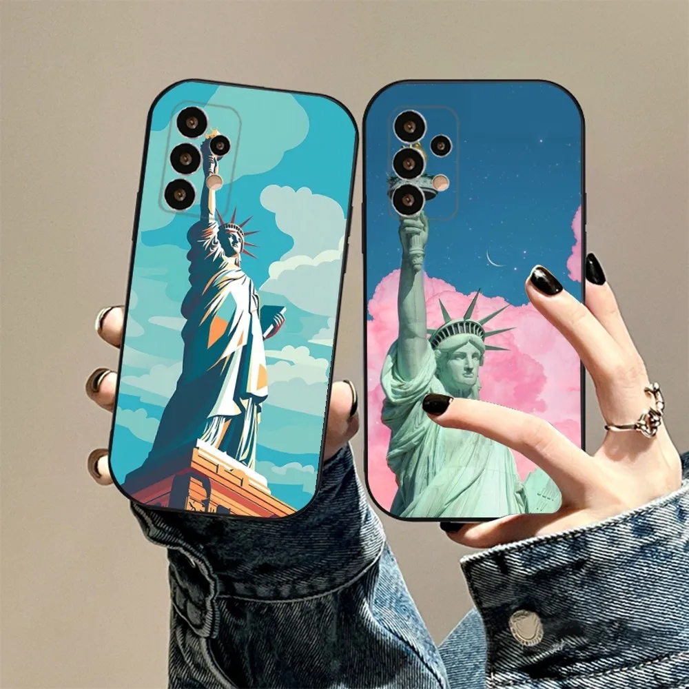 Statue of Liberty Phone Case For Samsung S24,23,23,22,30,21,10,9,Note20 Ultra,Lite,Ultra,5G,Plus,FE,Black Soft Case