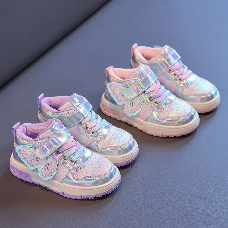 

Girls Sneakers Fashion Rhinestone Butterfly Children Casual Shoes 2024 Autumn Student Running Shoes School Soft Sole Kids Shoes