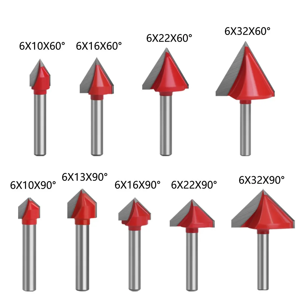 1PC 6mm V-shaped Bit 60 90 120 150 Degree Slotting Cutters Woodworking CNC Engraving Solid Carbide Milling Cutter Router Bits