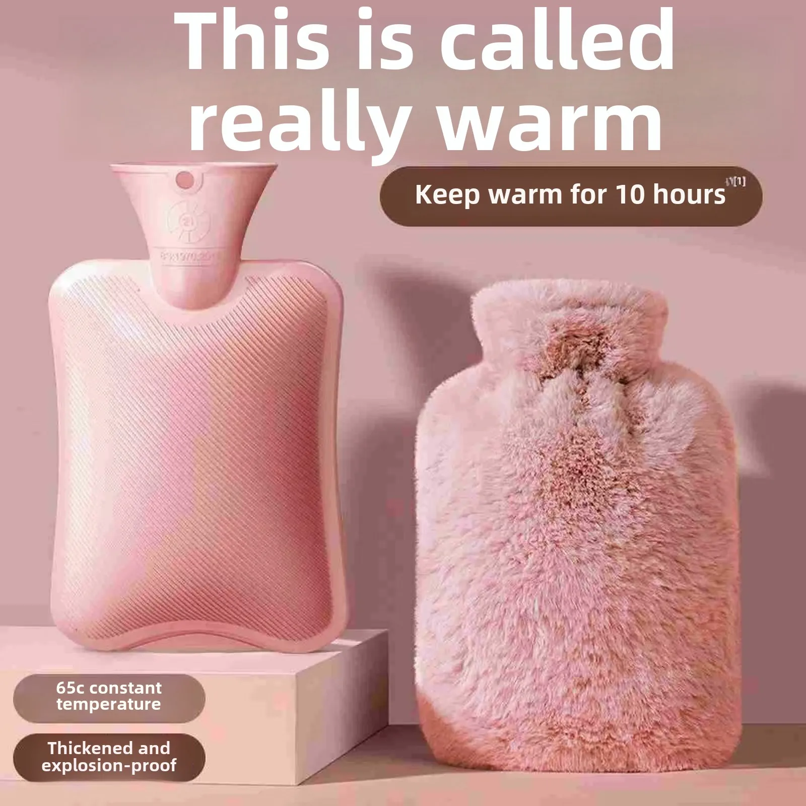 

Hot Water Bottle 1000ml Water Filled Winter PVC Thickened Portable Warm Student Hand Warmer Girls Water Bag Plush Cloth Cover