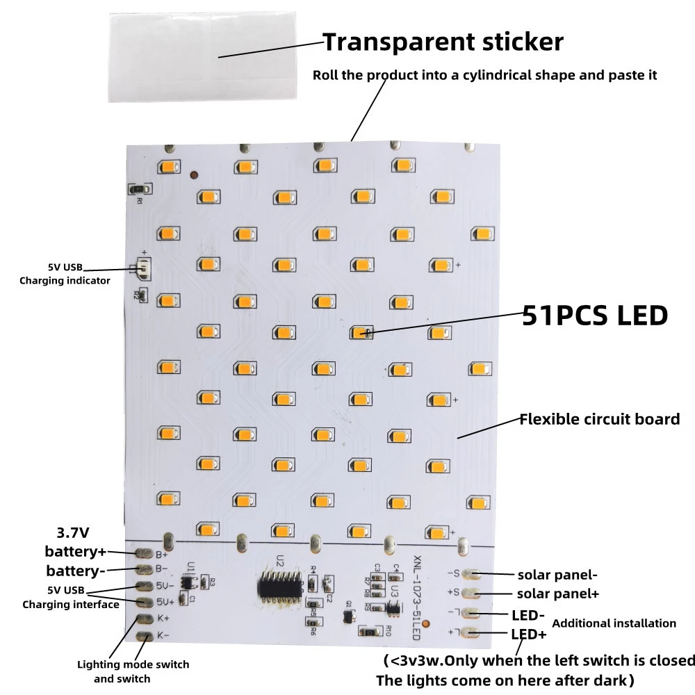 5V-6V lampa słoneczna obwód kontrolny 51 sztuk LED symulowana latarka z zasilaniem słonecznym lampa z płomieniem DIY oświetlenie Chip z trzy biegi