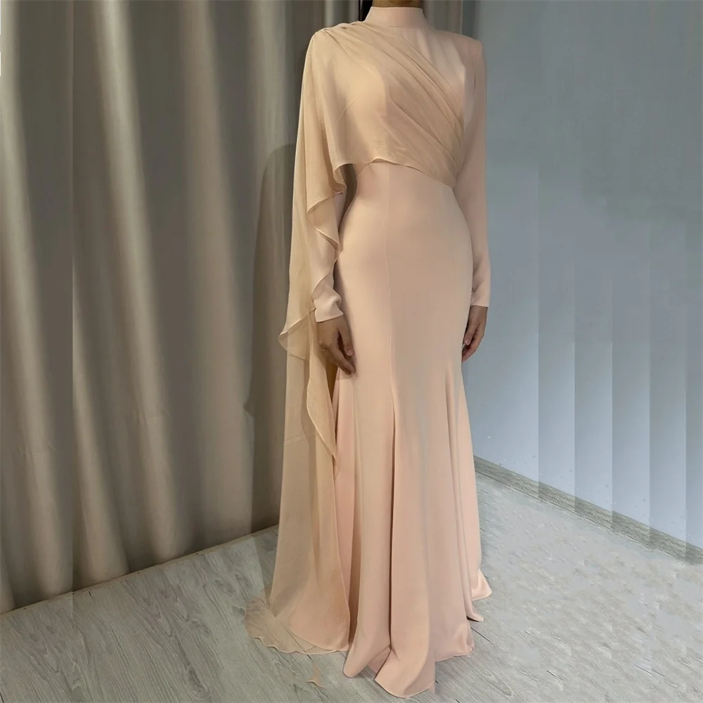 

Prom Dress Saudi Arabia Evening Dearin High Collar Mermaid Floor Length Skirts Stole Draped Bespoke Occasion Dresses Formal Gown