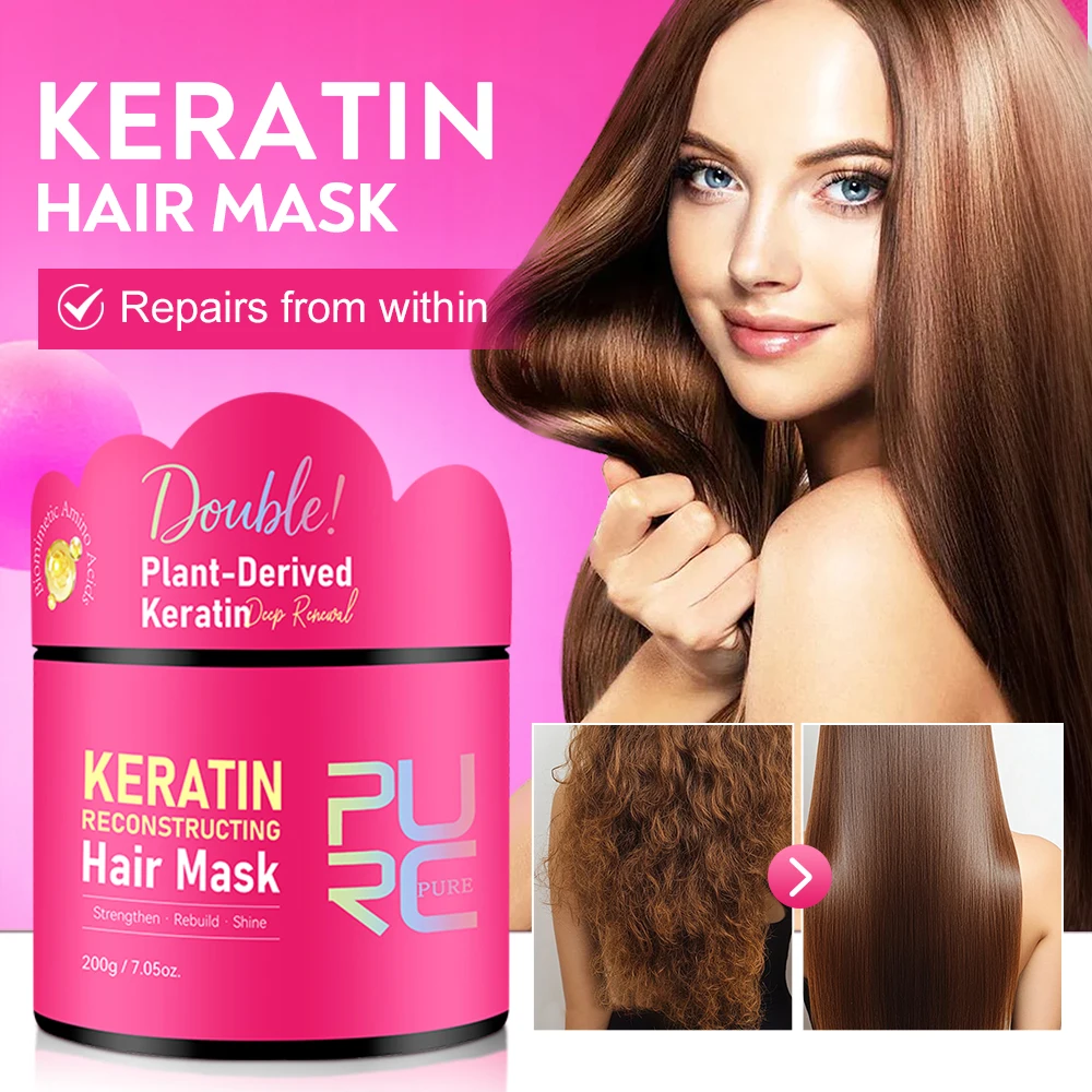 

PURC Keratin Treatment Hair Mask Professional Fast-Acting Repair for Damaged Frizzy Hair Smooth Shiny Straightening Hair Care