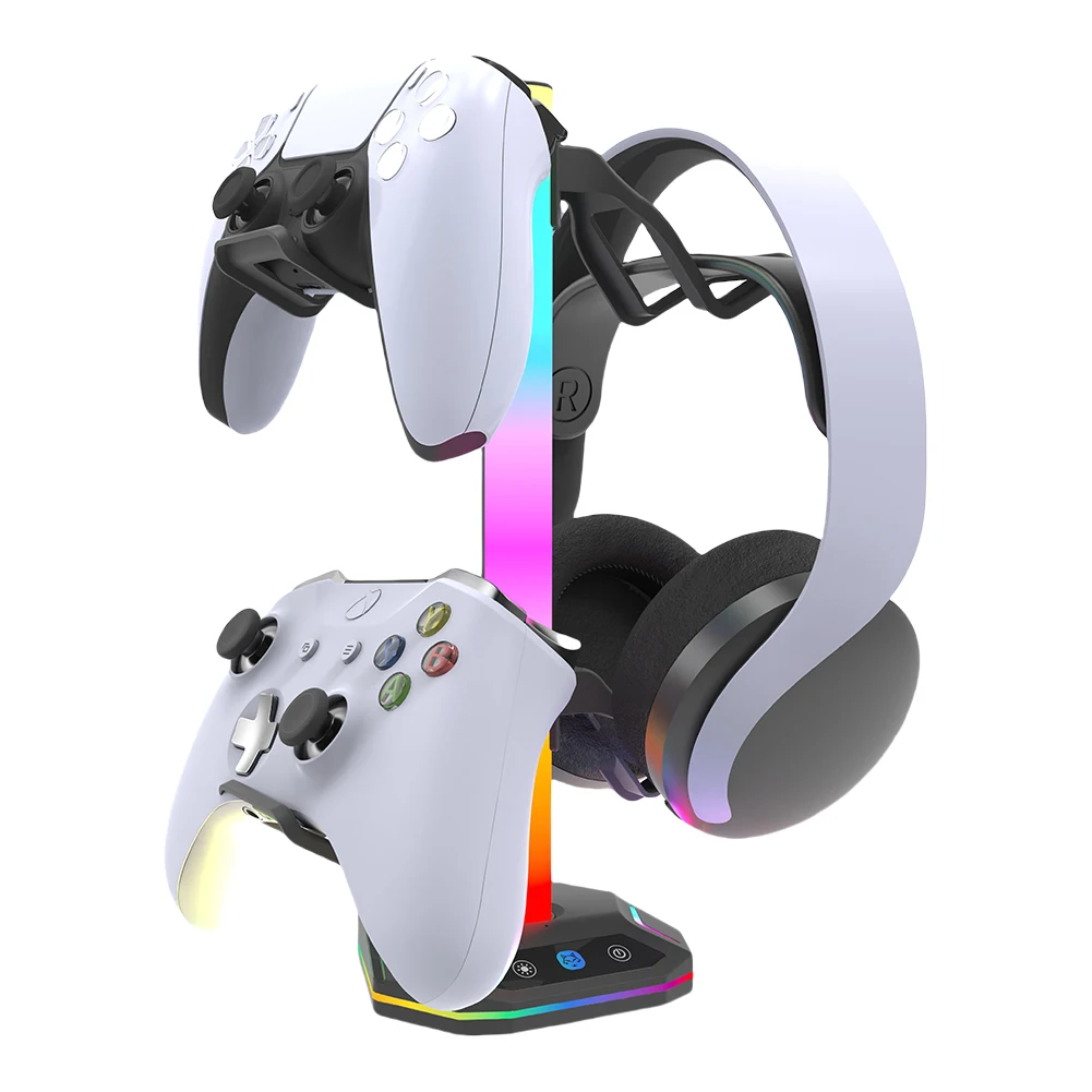 Dudukan Headset Gaming RGB, dengan USB dan Tipe C pengisian daya beberapa mode cahaya dan port Data untuk pengontrol dan Headphone