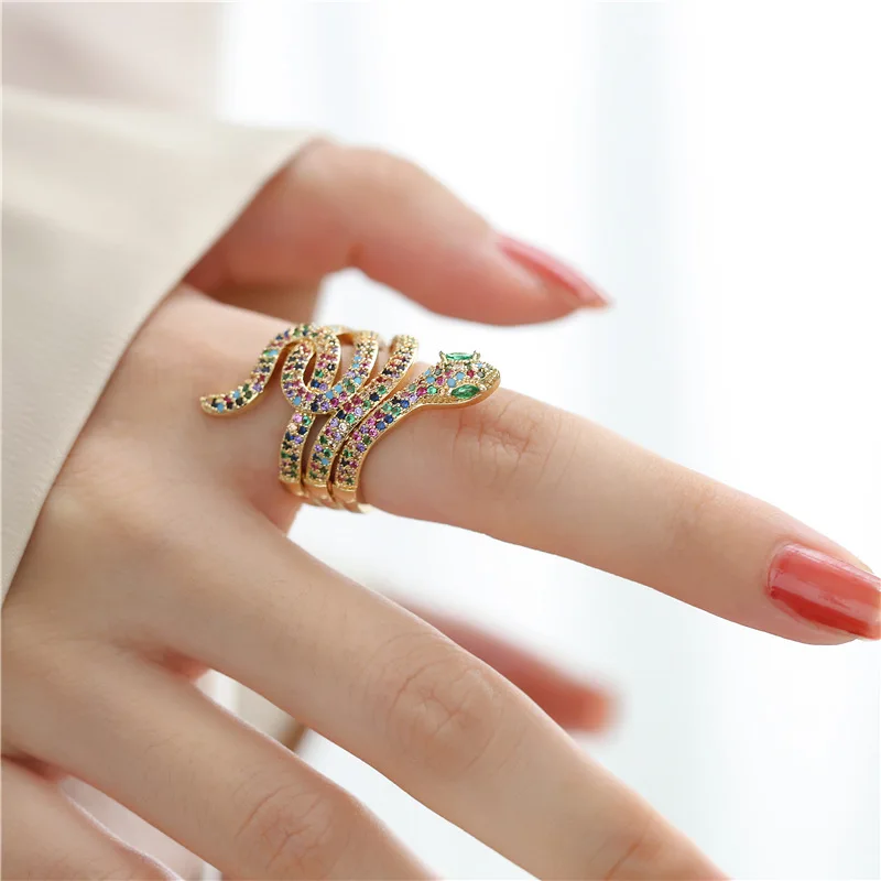 Zircon Snake Rings For Women Gold Plated copper Ring 2023 Trend Wedding Couple Aesthetic Jewelry