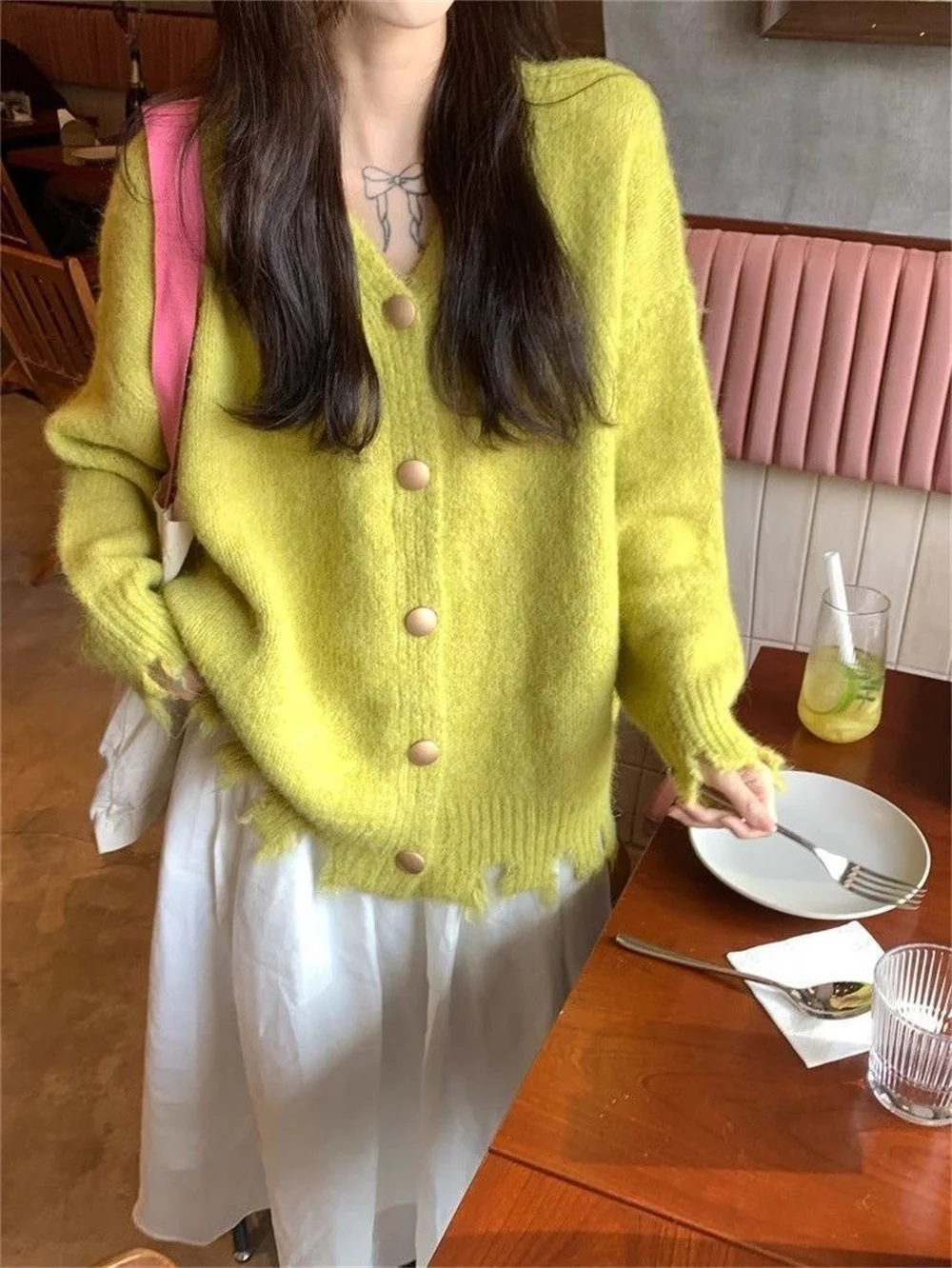 Autumn Winter Korean Style Long-sleeved Sweater For Women's Halter Neck V-neck Tassel Fashion Cardigan Clothes Top