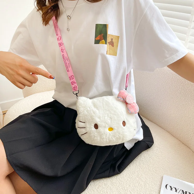 Kawaii Sanrio Crossbody Hello Kitty Plush Bag Mini Kuromi Shoulder Messenger Bag Plushies Cinnamoroll Backpack Storage Gift Girl