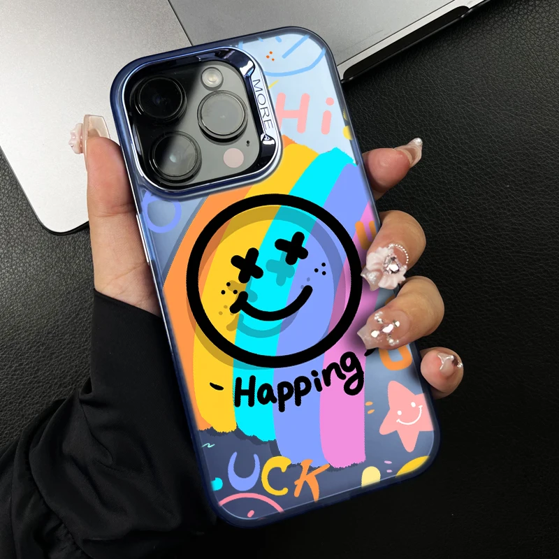 Magnetic Charge Wirelessly Phone Case For iPhone 11 12 13 14 15 Pro Max 14 15 Plus X XR XS Max Shockproof Protector Smiley face