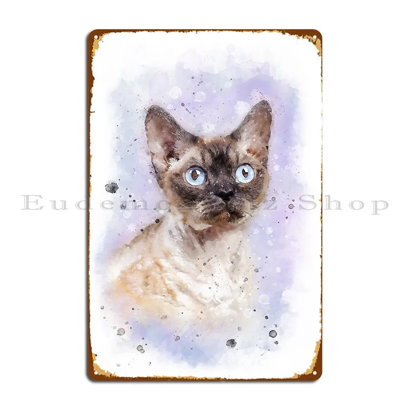 Devon Rex Cat Watercolor Metal Plaque Poster Club Cinema Designing Classic Character Tin Sign Poster