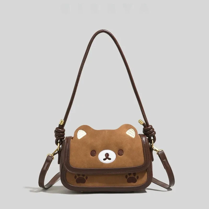 

Cute Cartoon Bear Mini Square Suede Shoulder Crossbody Bag Women's 2026 New Vintage Versatile Casual Commute Daily Bag