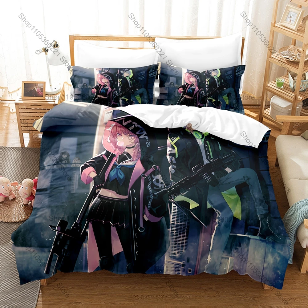 Cool Icon Tactical Doll Graphic Girls Frontline Bedroom Decor Bedding Duvet Cover + 2 Pillowcases Military Anime Fan Room Decor