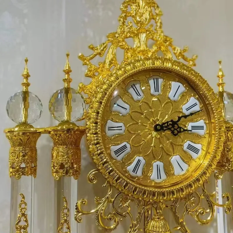 Luxury Crystal Floor Clock Marble Grandfather Clock Gold Bronze Standing Clock