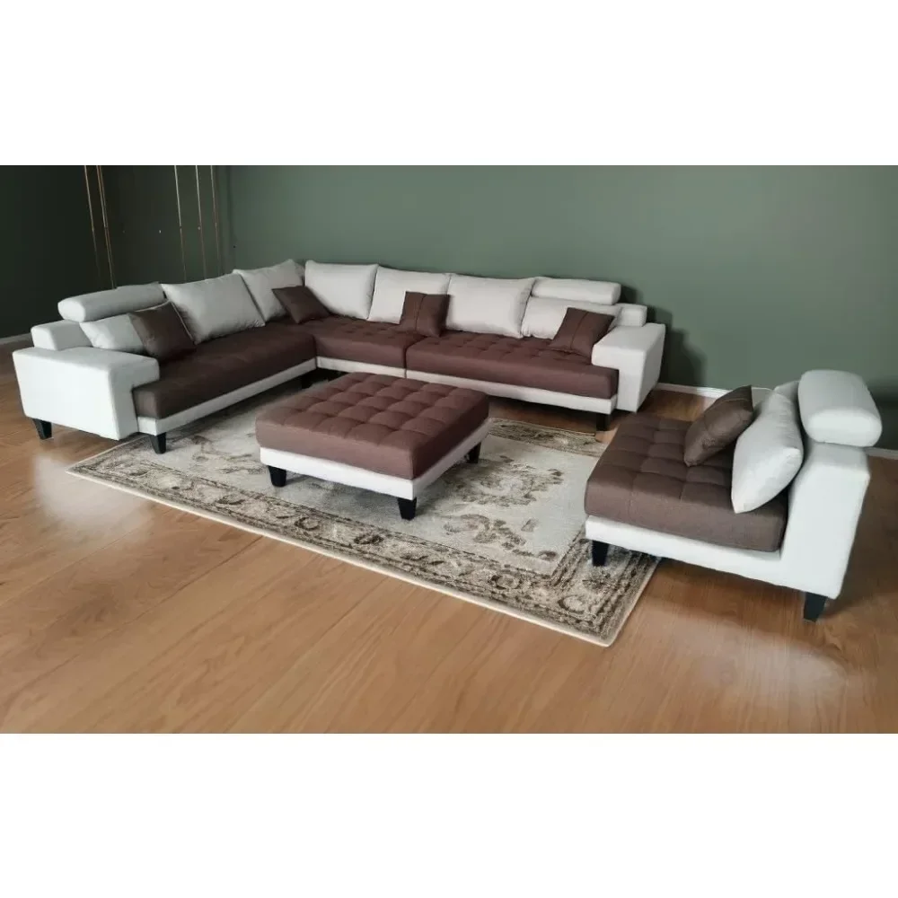 L Shape U Shape Reversible Microfiber Fabric Sectional Couch Sofa Set, 110-142