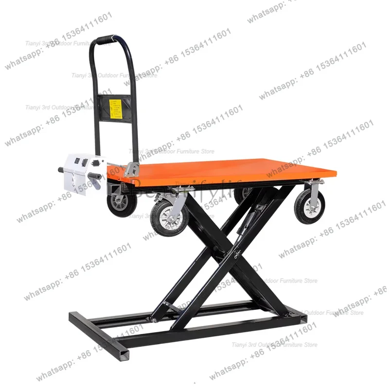 Modern Simple Electric Hydraulic Lifting Flat Cart Mall Cargo Handling Small Portable Scissor Handcart Commercial Tool