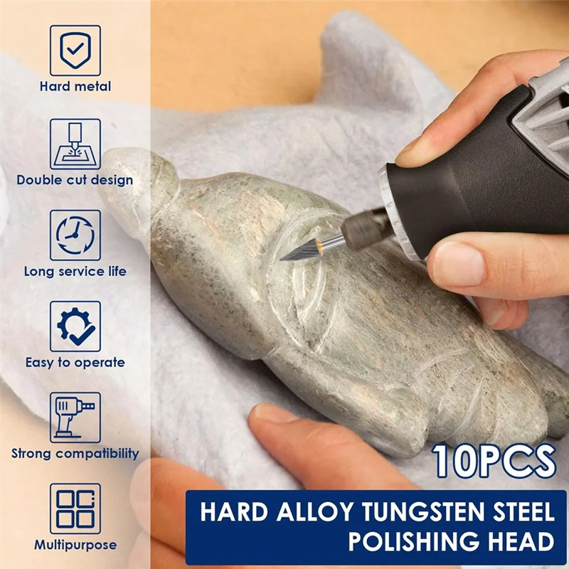 

AA50-10Pcs Long Carbide Burr Set 1/8" Shank,Abrasion Double Sided Cutting Rotary File Rasp Attachment For Wood Metal Grinding