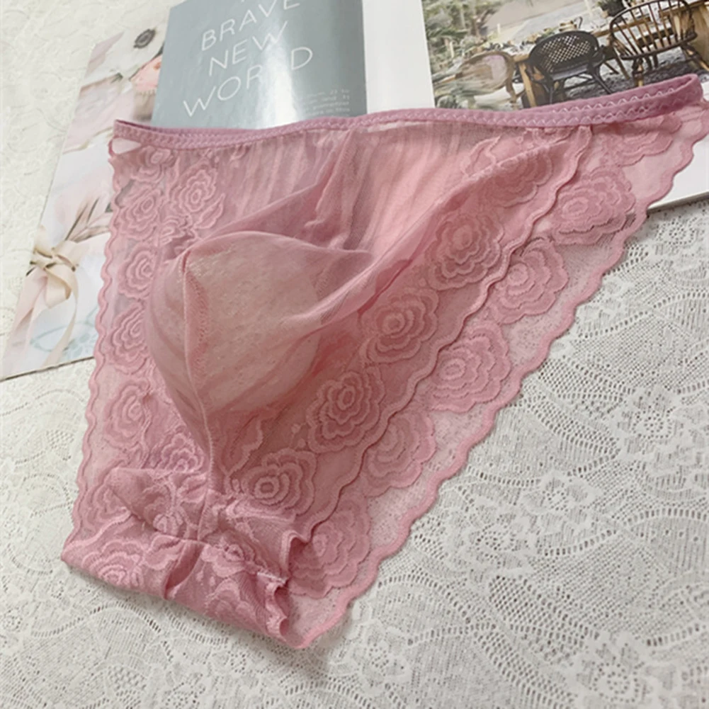 Men Seamless Lace Mesh Sheer Hot Hot Lingerie Bulge Pouch Bikini Quick Dry Briefs Underwear For Man Underpants Men's Panties