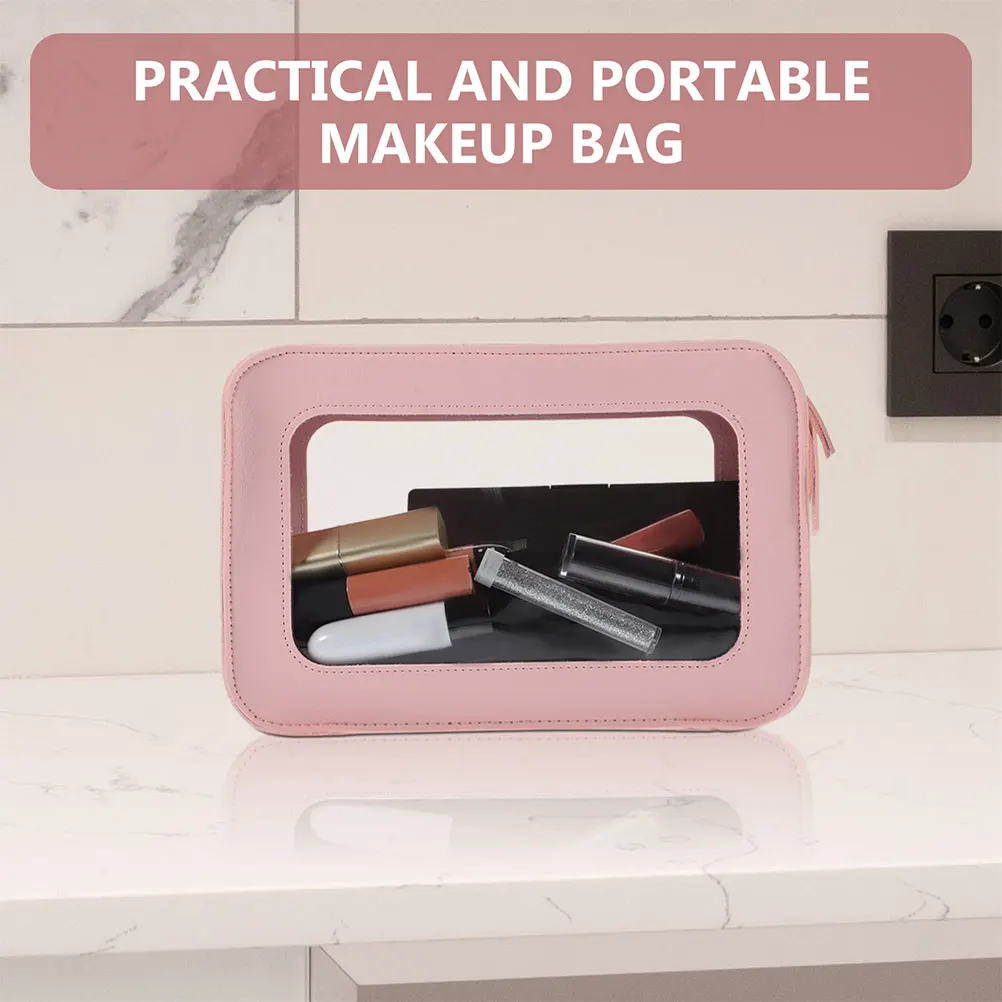 

2Pcs Wash Bag Clear Portable PVC Makeup Zipper Pouch Pink Travel Toiletry Organizer Storage Personal Bags