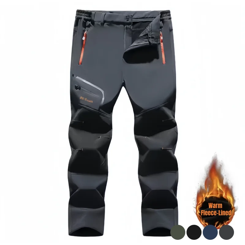 Autumn and Winter Men's Fleece-Lined Warm Tactical Pants Outdoor Windproof Waterproof Softshell Hiking Pants Wear-Resistant Military-Style Mountaineering Trousers