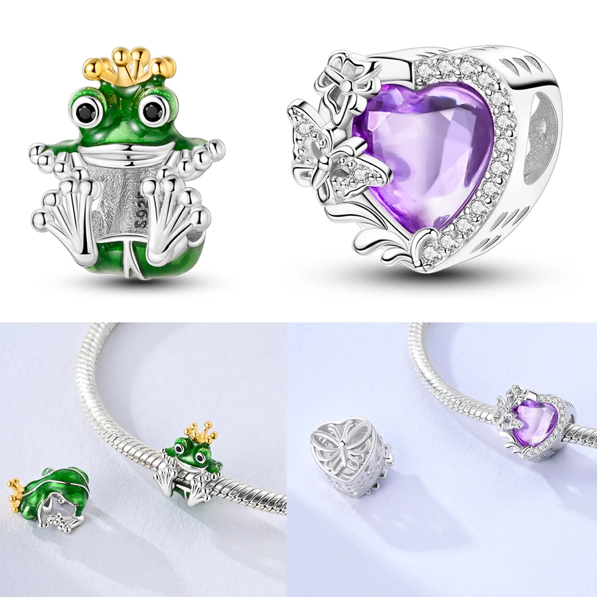 

925 Sterling Silver The Frog Prince Charms Bead CZ Zircon Butterfly Love Heart Dangle Fit Original Bracelet Women Jewelry Gift
