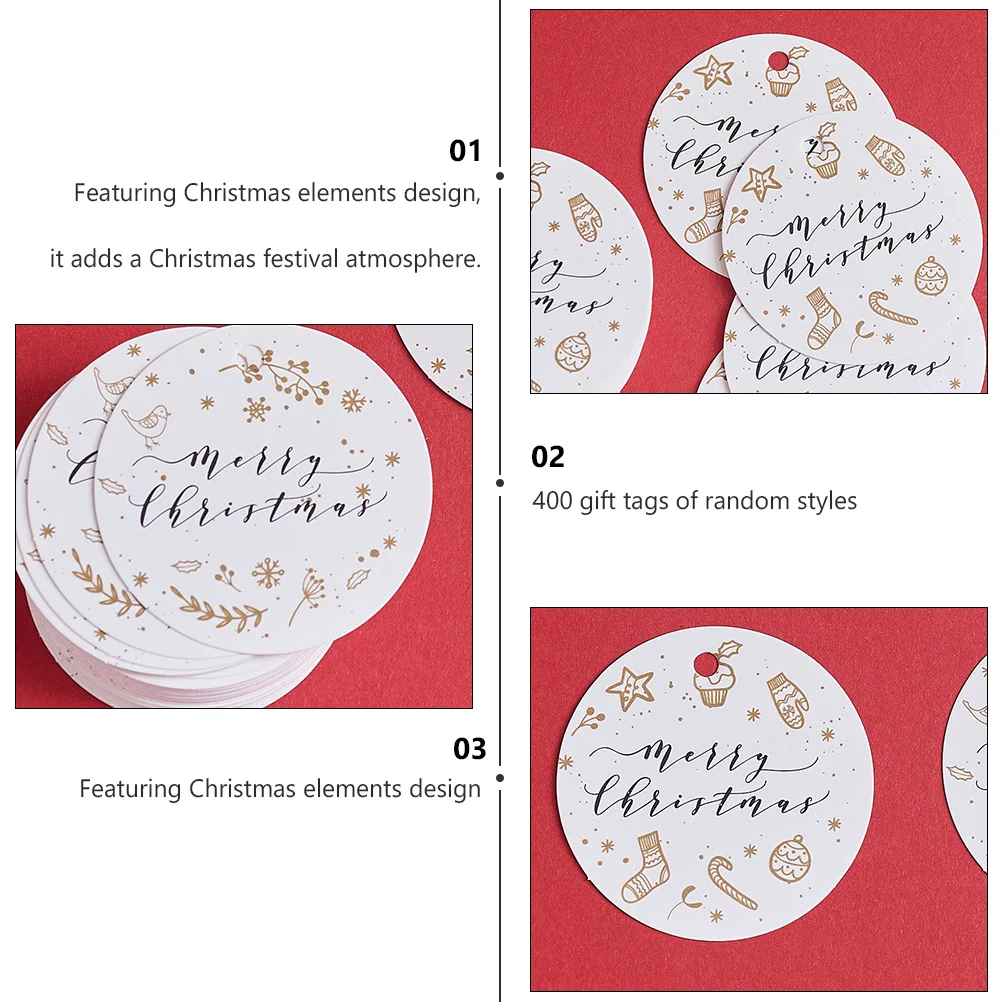 400 قطعة من علامات تزيين الخبز ملصقات هدايا عيد الميلاد مع فتحة تعليق للحلوى والكوكيز وكعكة الشوكولاتة وحفلات عيد الميلاد