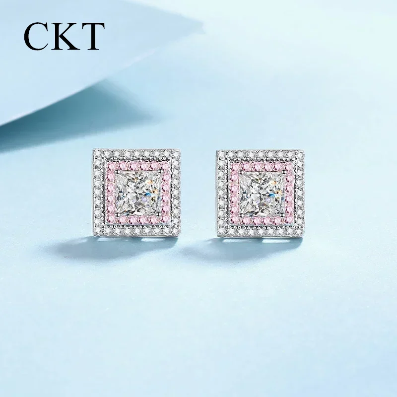 

18K White Gold Platinum Pt950 Square Sugar 1.2ct Moissanite Diamond Stud Earrings Temperament Sweet Earrings Wedding Jewelry