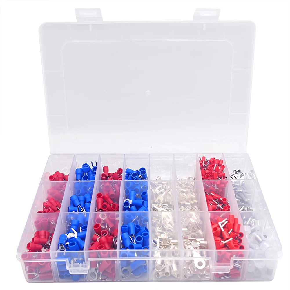 1000pcs Insulated Wire Splice Terminals 24 Types of Reed Type Connectors Peep/Crimp/Ring Connector Kits