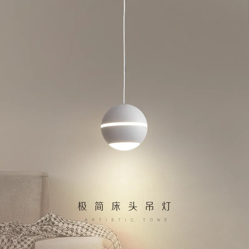 

Minimalist bedside small chandelier Modern simple cream wind lighting vertical line Nordic girls room bedroom spherical lamp