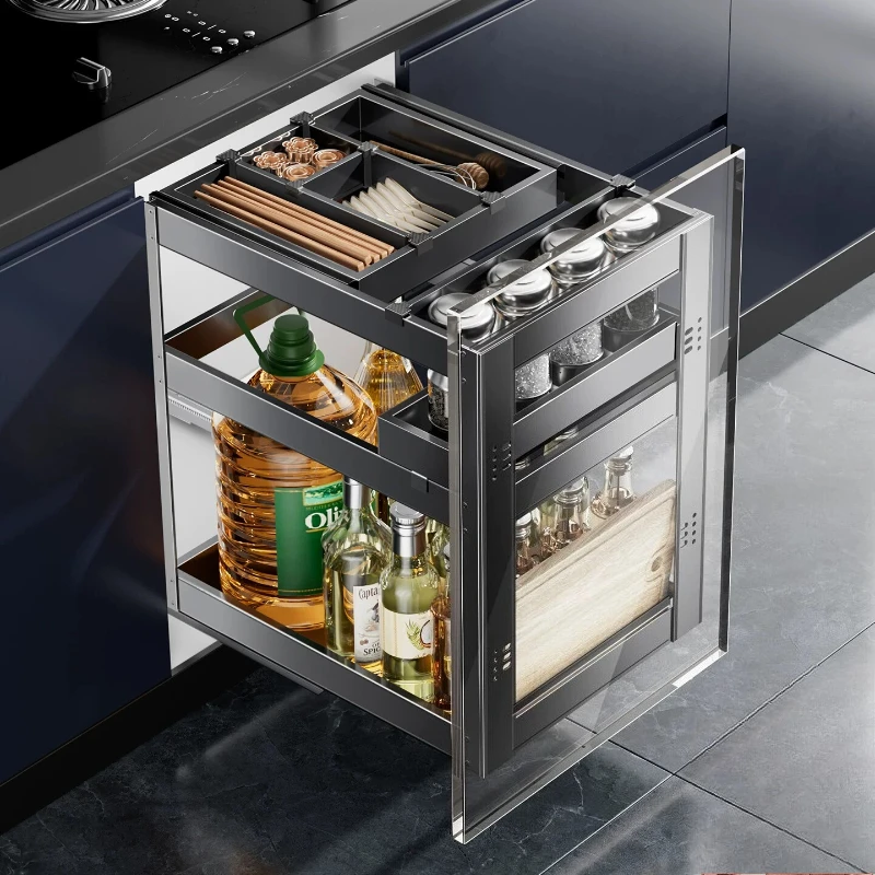 CX Kitchen Cabinet Seasoning Basket Drawer Double Layer Stainless Steel Storage Rack