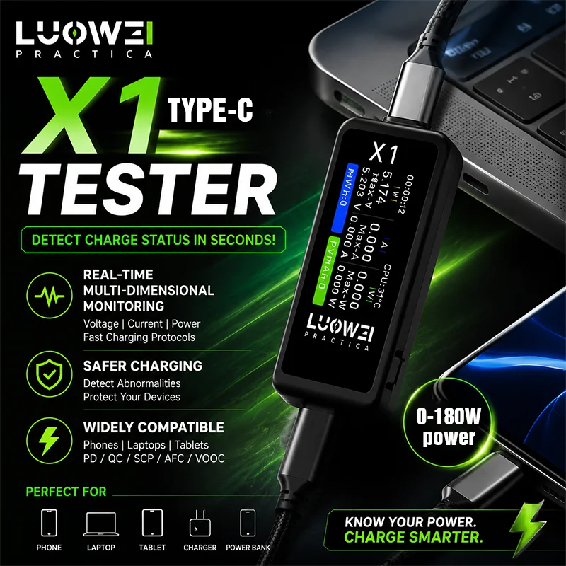 LUOWEI LW-X1 Multifunctional USB-C Tester Voltmeter Ammeter Capacity Detector for Phone Charger Power Bank Repair Test