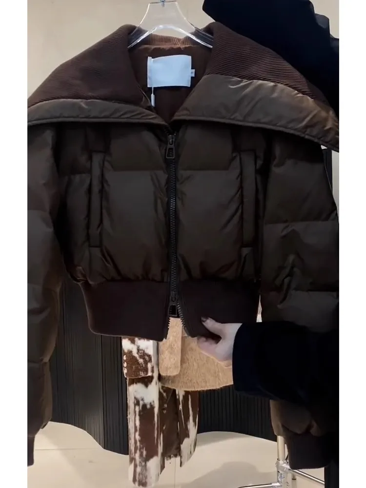 

Ele Bla ort down Jaet Women's Faionable Collar Winter Coat Korean Sle Commute Warm Thiened Polyester Fiber