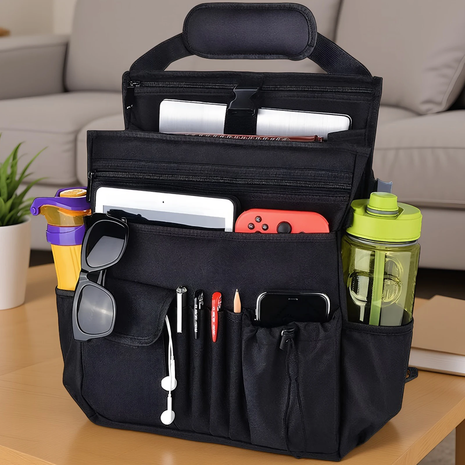 

Car Seat Organiser with Separate Pocket Seat Storage Hanging Bag 2-In-1 Multi-Compartment Carried Pouch Outdoor Car Travel Tool