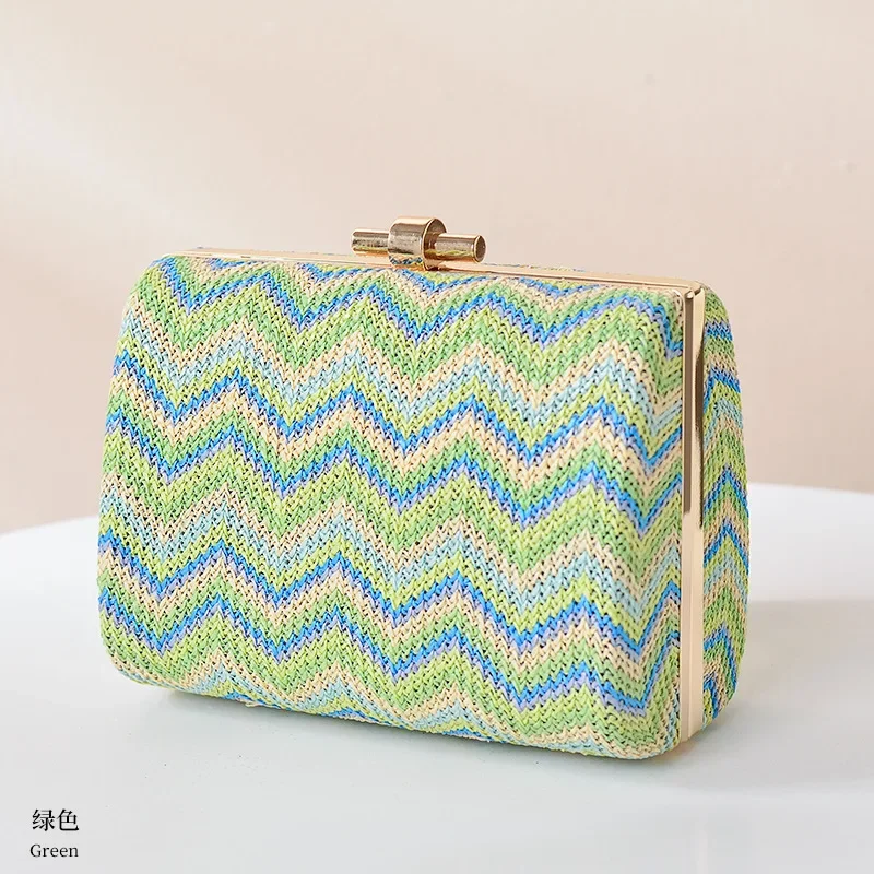 Summer Style Straw Bags for Women 2024 Boho Styke Stripe Clutches Woven Handbag Holiday Outdoor Wedding Purse Small Beach Bags