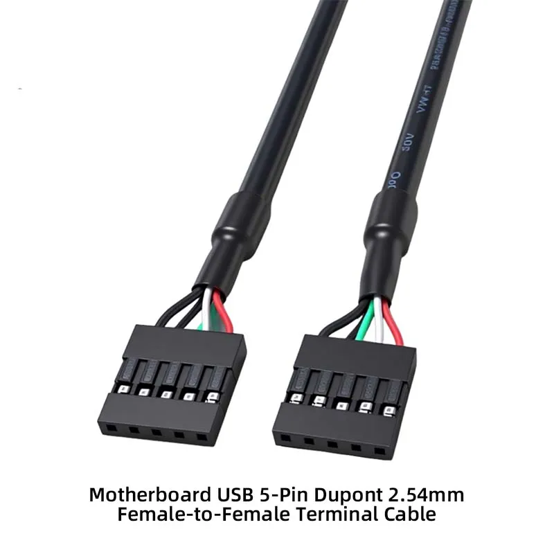 5PCS 5P DuPont 2.54 Female-to-Female Terminal Cable, USB 2.0 Motherboard Single-Row, Double-Layer Shielded Data Cable