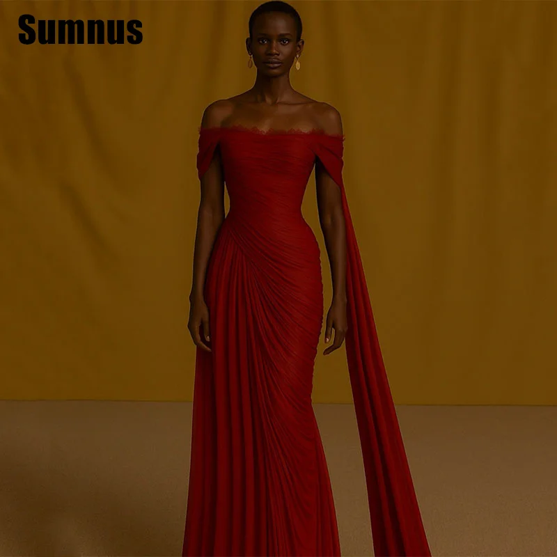 

Sumnus Charming Mermaid Formal Occasion Gowns Off Shoulder Pleats Floor-Length Evening Dress فساتين سهرة Customized