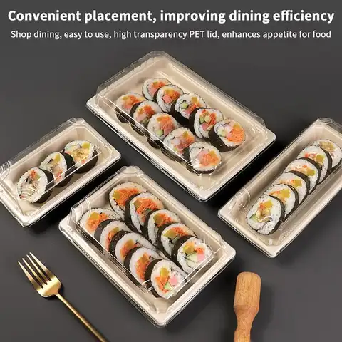 C 10PCS Disposable Sushi Box Home Takeaway Packaging Box Environmentally Friendly And Biodegradable Sushi Plate Meal Box