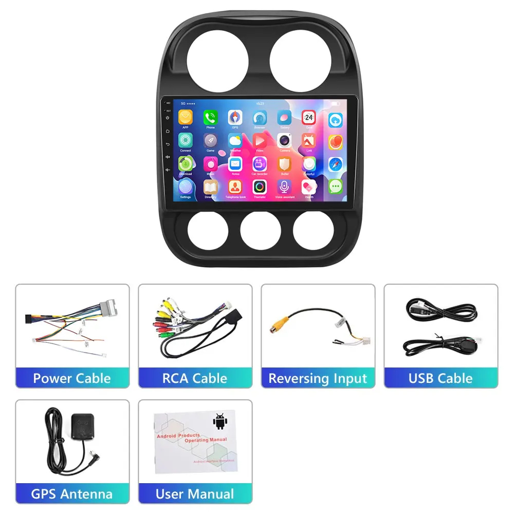 Podofo 2 Din Android カーラジオマルチメディアビデオプレーヤージープコンパス 2010-2016 GPS ナビゲーション 2din ステレオなし DVD