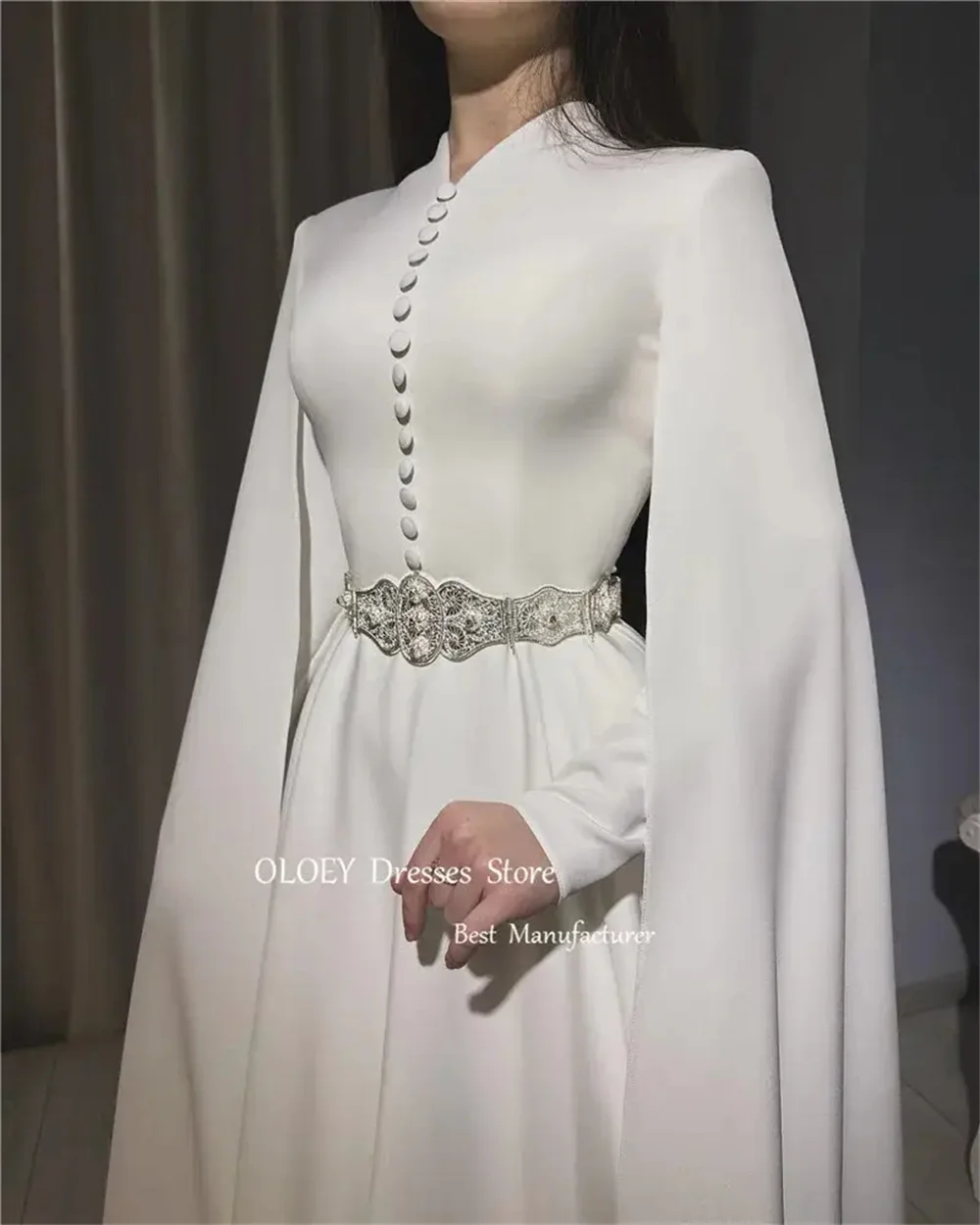 OLOEY Elegant Wedding Dresses With Jacket For Women Bride High Neck Bridal Gowns White Formal Dresses Floor Length A-Line