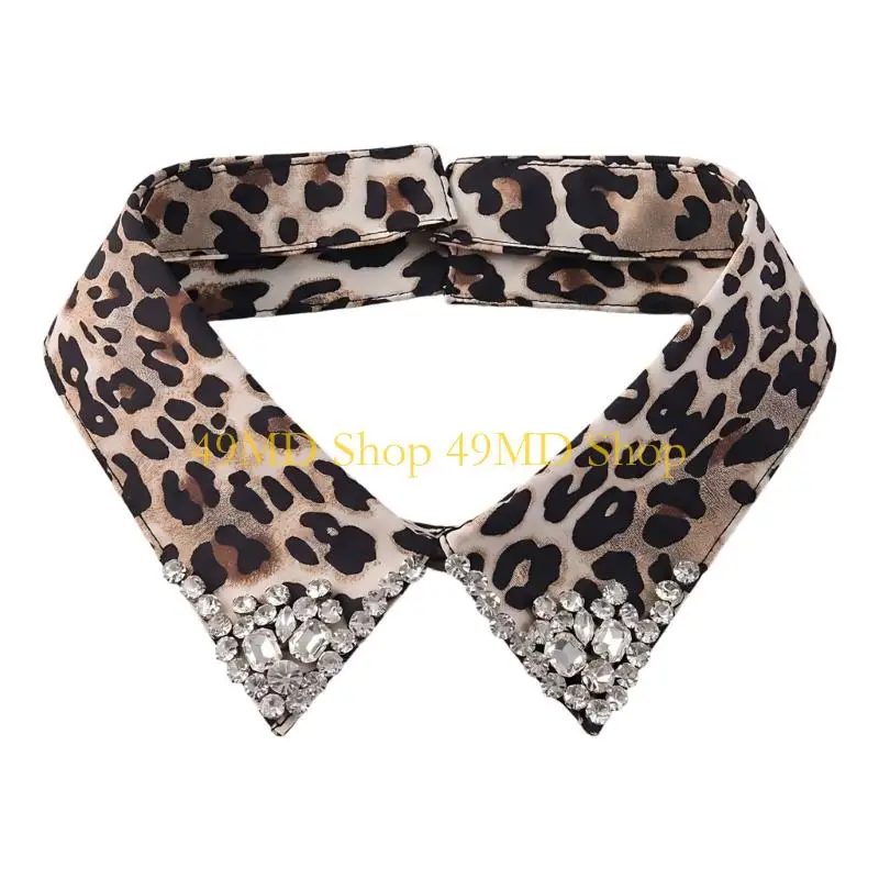 49MD Elegant Leopard Pattern Collar Detachable Neckpiece Clavicle Covering Collar for Office Party and Formal Wear Outfits
