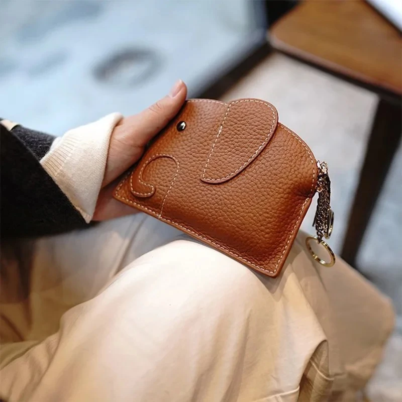 3D Elephant Embellished PU Leather Multi-Color Tassel Coin Pouch Card Holder Credit Card Wallet Small Bag for Women
