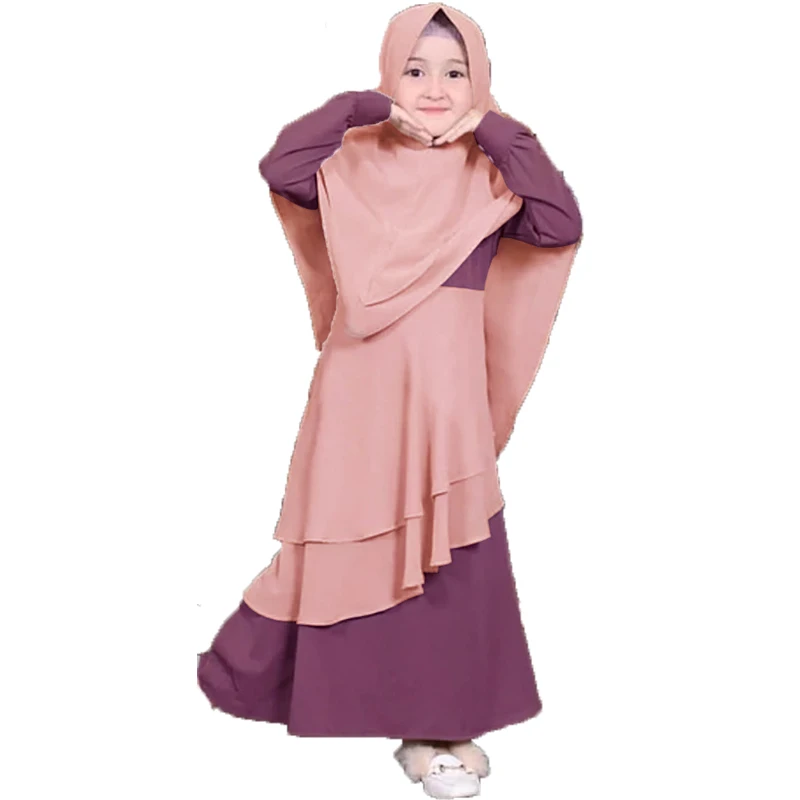 

Islamic Kids Girls Prayer Dress Set Khimar Abaya Muslim Children Headscarf Kaftan Niqab Burqa 2 Pieces Robe Ramadan Prayer Gown