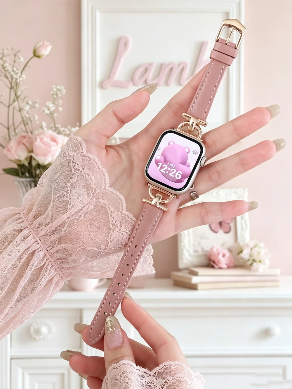 Leder-Schlaufe für Apple Watch Armband Correa Damen Slim Thin 38mm 40mm 41mm 42mm 44mm 45mm 49mm – Detail 11