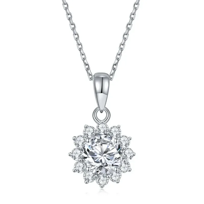 Sunflower Silver Pendant Moissanite Necklace For Women Silver Color Long Chain Sun Flower Jewelry Silver 925 Jewelry