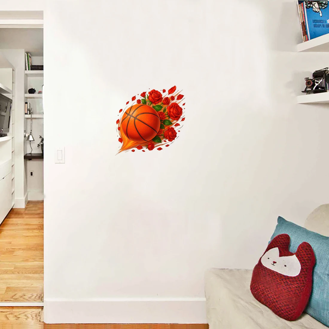Three Ratels CD127 Basketball cartoon wall stickers with flowers for home decoration and sports item decals