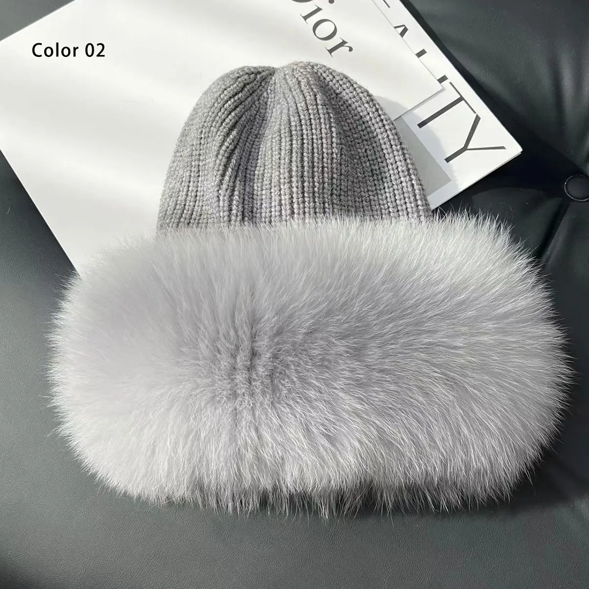 Neue Stilvolle Beanie Fuchs Pelz Hüte für Frauen Winter Warme Flauschigen Knochen Kappe Weiche Außen Dicke Natürliche Fuchs Pelz Hut Weibliche Kuppel Hüte – Detail 8