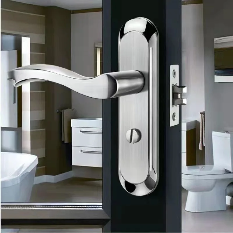 

Stainless Steel Silent Bathroom Lock Universal Door Lock Keyless Indoor Door Handle Home Lock Accessories