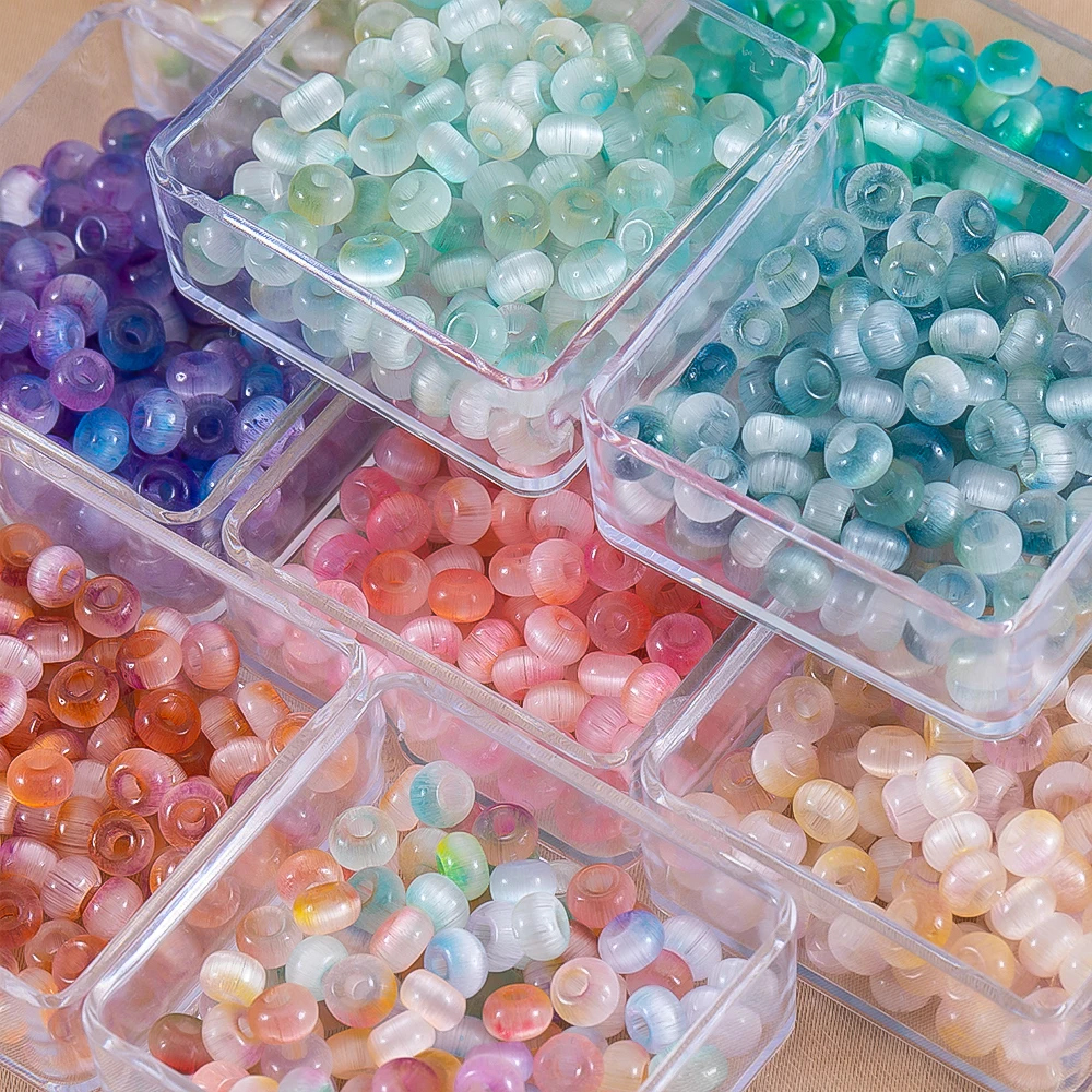 800pcs 4mm Gradient Colorful High-Quality Glass Cat eye Seed Beads Rice Spacer Bead For  Necklace DIY Jewelry Making Accessories
