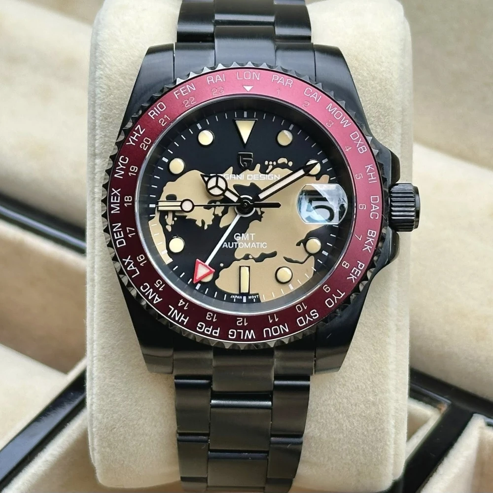

PAGANI DESIGN 40 мм GMT NH34 циферблат с картой Роскошные мужские часы Топ модные автоматические механические часы для мужчин с сапфировым стеклом Автоматические часы