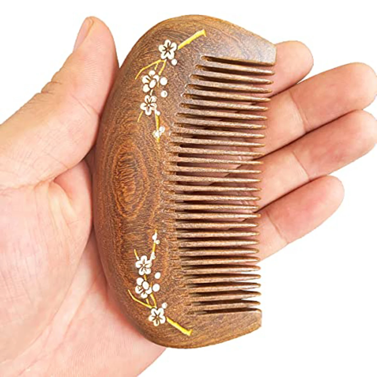 Natuurlijke Hout Kleur Pruimenbloesem Carving Mini Schoonheid Haar Houten Kam Fijne Tand Antistatische Hoofd Acupunctuurpunt Massage Gift