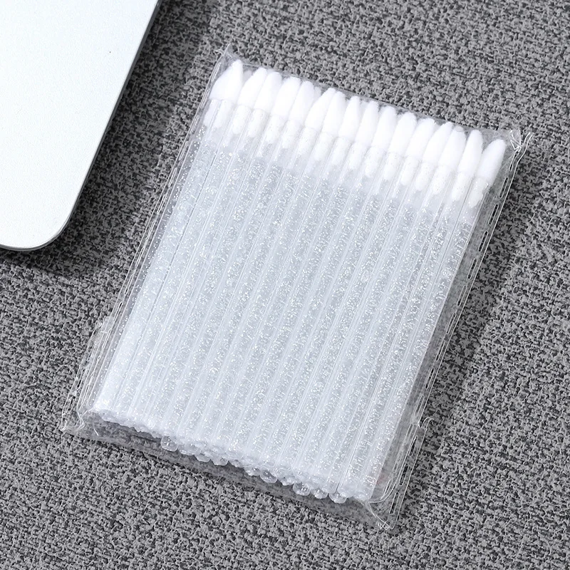 50 قضبان كريستال، فرشاة شفاه صلبة، عصا أعواد قطنية، فرشاة تلطخ ملمع الشفاه، أداة مكياج، فرشاة أحمر شفاه مريحة